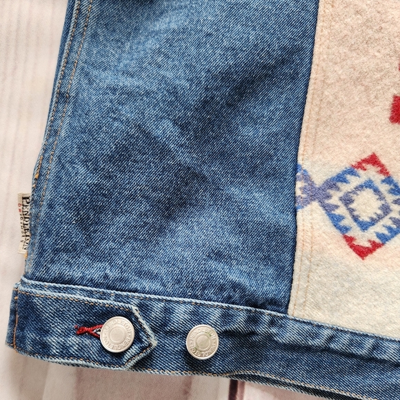 Pendleton Vintage Denim Vest Wool Blanket USA Flag Red White | Women's Size XL - Picture 7 of 12